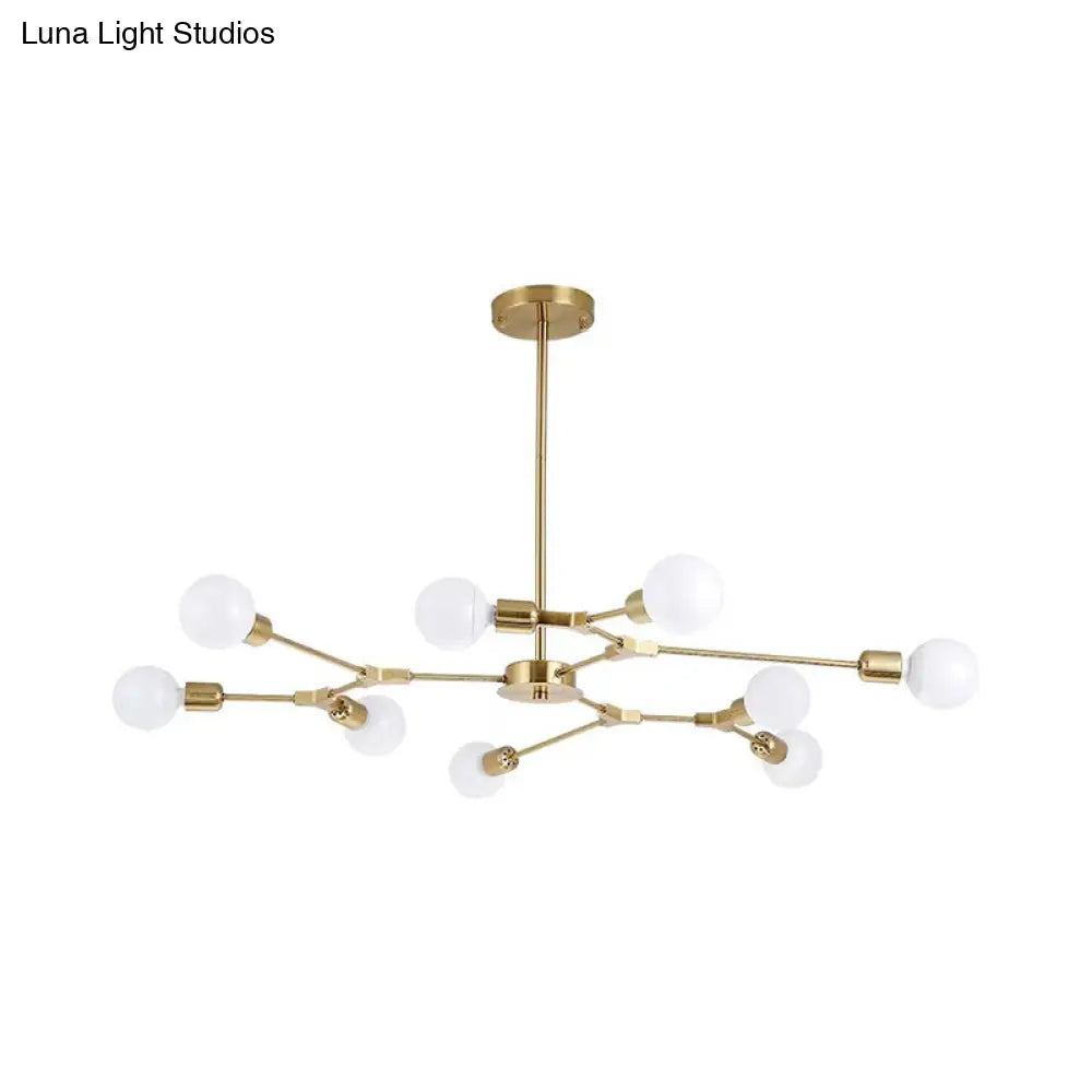 Sputnik Modern Chandelier With White Glass Shade - Metal Pendant Light Fixture