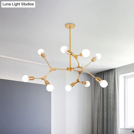 Sputnik Modern Chandelier With White Glass Shade - Metal Pendant Light Fixture