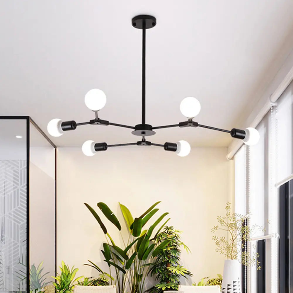 Sputnik Modern Chandelier With White Glass Shade - Metal Pendant Light Fixture 6 / Black