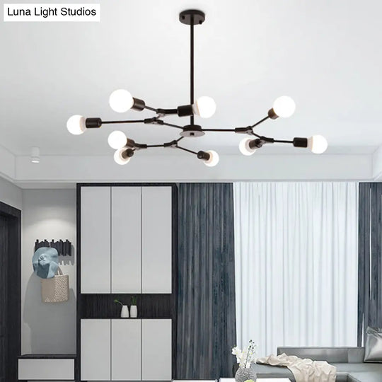 Sputnik Modern Chandelier With White Glass Shade - Metal Pendant Light Fixture