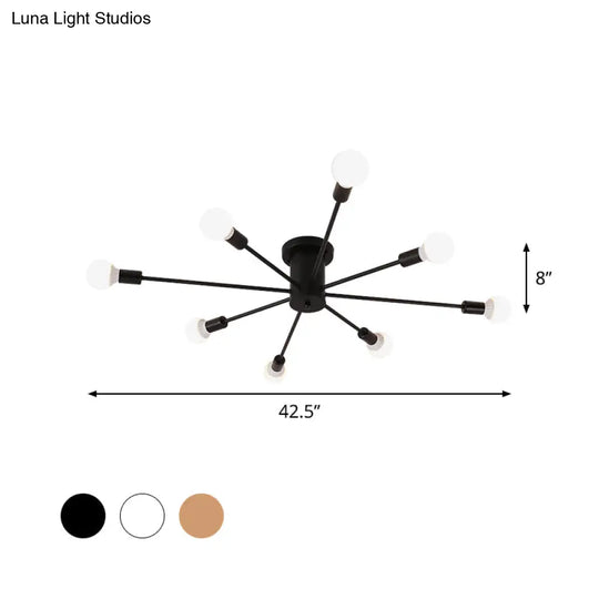 Sputnik Style Ceiling Light In Black/White/Gold With 6/8/10 Heads - Contemporary Semi - Mount