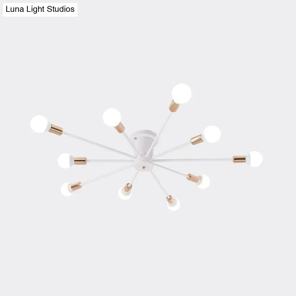 Sputnik Style Ceiling Light In Black/White/Gold With 6/8/10 Heads - Contemporary Semi-Mount Fixture