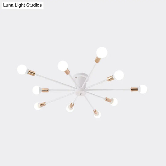 Sputnik Style Ceiling Light In Black/White/Gold With 6/8/10 Heads - Contemporary Semi-Mount Fixture