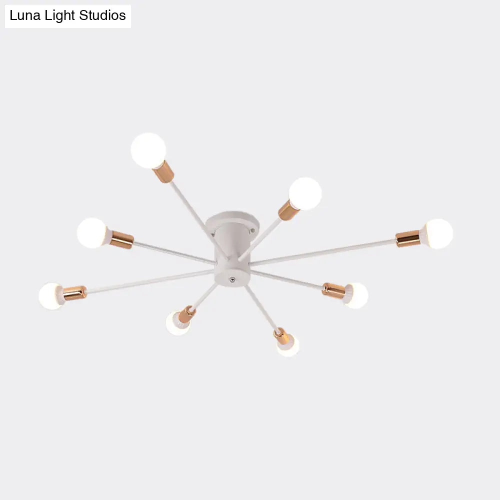 Sputnik Style Ceiling Light In Black/White/Gold With 6/8/10 Heads - Contemporary Semi-Mount Fixture