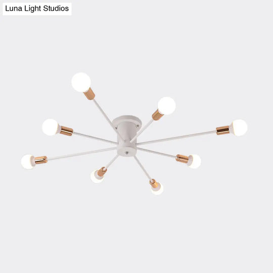 Sputnik Style Ceiling Light In Black/White/Gold With 6/8/10 Heads - Contemporary Semi-Mount Fixture