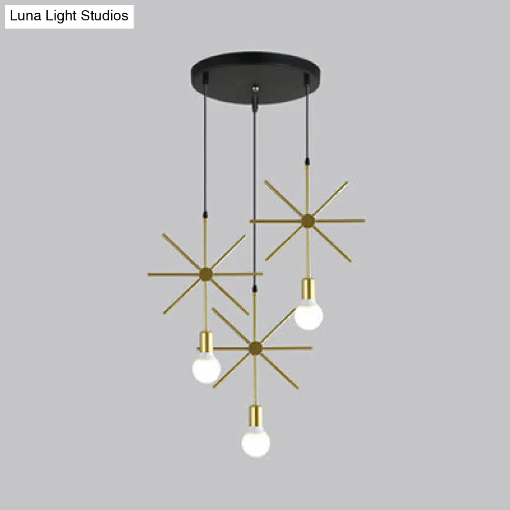 Sputnik Iron Industrial Pendant Lighting With 3 Lights - Gold Finish For Coffee Shops