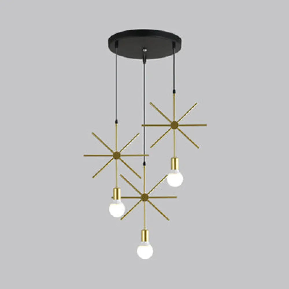 Sputnik Style Gold Pendant Lighting For Coffee Shops - Industrial Iron Suspension Light With 3