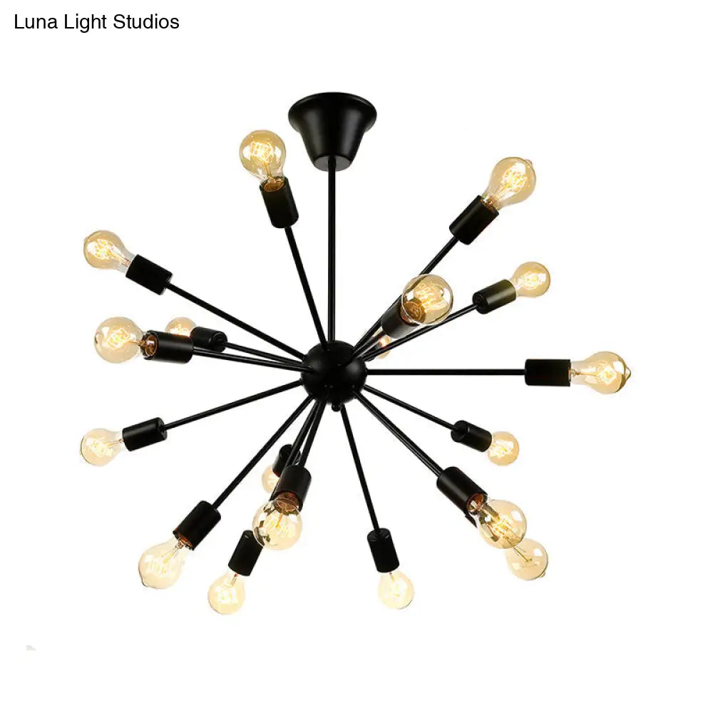 Sputnik Vintage Style Black Metal Chandelier: Multi-Light Pendant For Dining Room