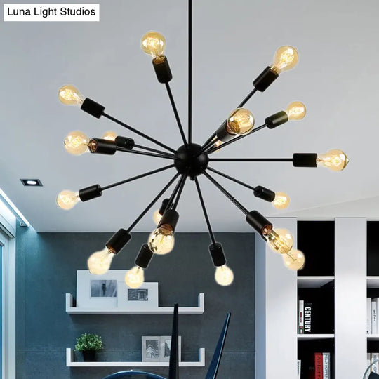 Sputnik Vintage Style Black Metal Chandelier: Multi-Light Pendant For Dining Room