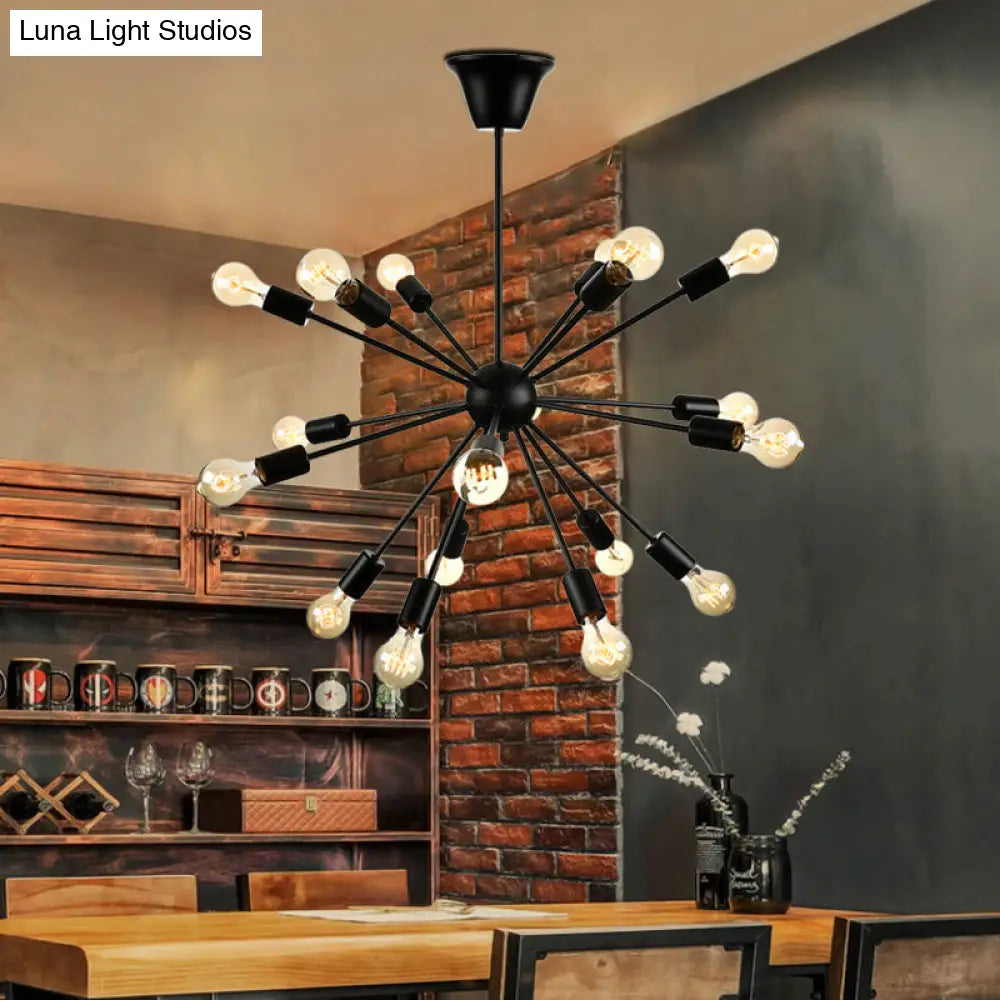 Sputnik Vintage Style Black Metal Chandelier: Multi-Light Pendant For Dining Room