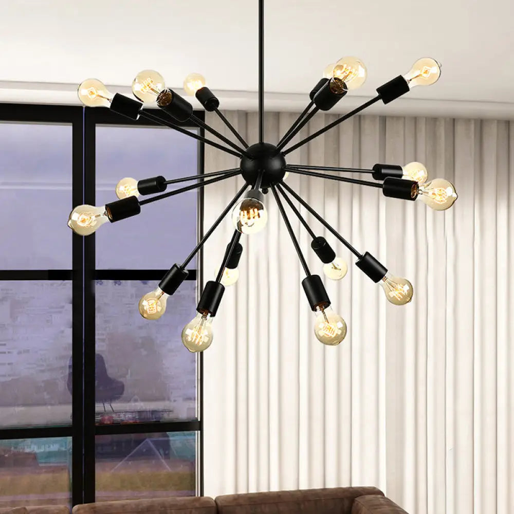 Sputnik Vintage Metal Chandelier: Dining Room Pendant Light Fixture In Black