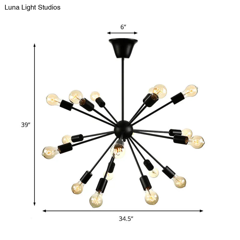 Sputnik Vintage Style Black Metal Chandelier: Multi-Light Pendant For Dining Room