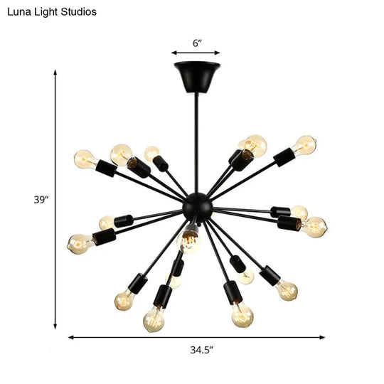 Sputnik Vintage Style Black Metal Chandelier: Multi-Light Pendant For Dining Room