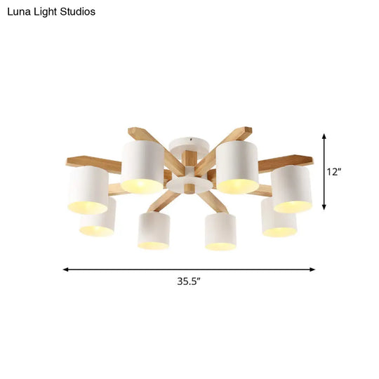 Sputnik Wooden Semi Mount Lighting - Nordic 5/6/8-Light Flush Ceiling Light With Metal Shade