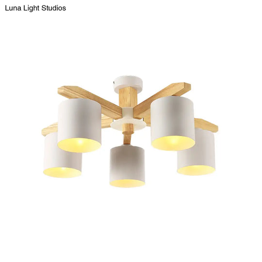 Sputnik Wooden Semi Mount Lighting - Nordic 5/6/8-Light Flush Ceiling Light With Metal Shade