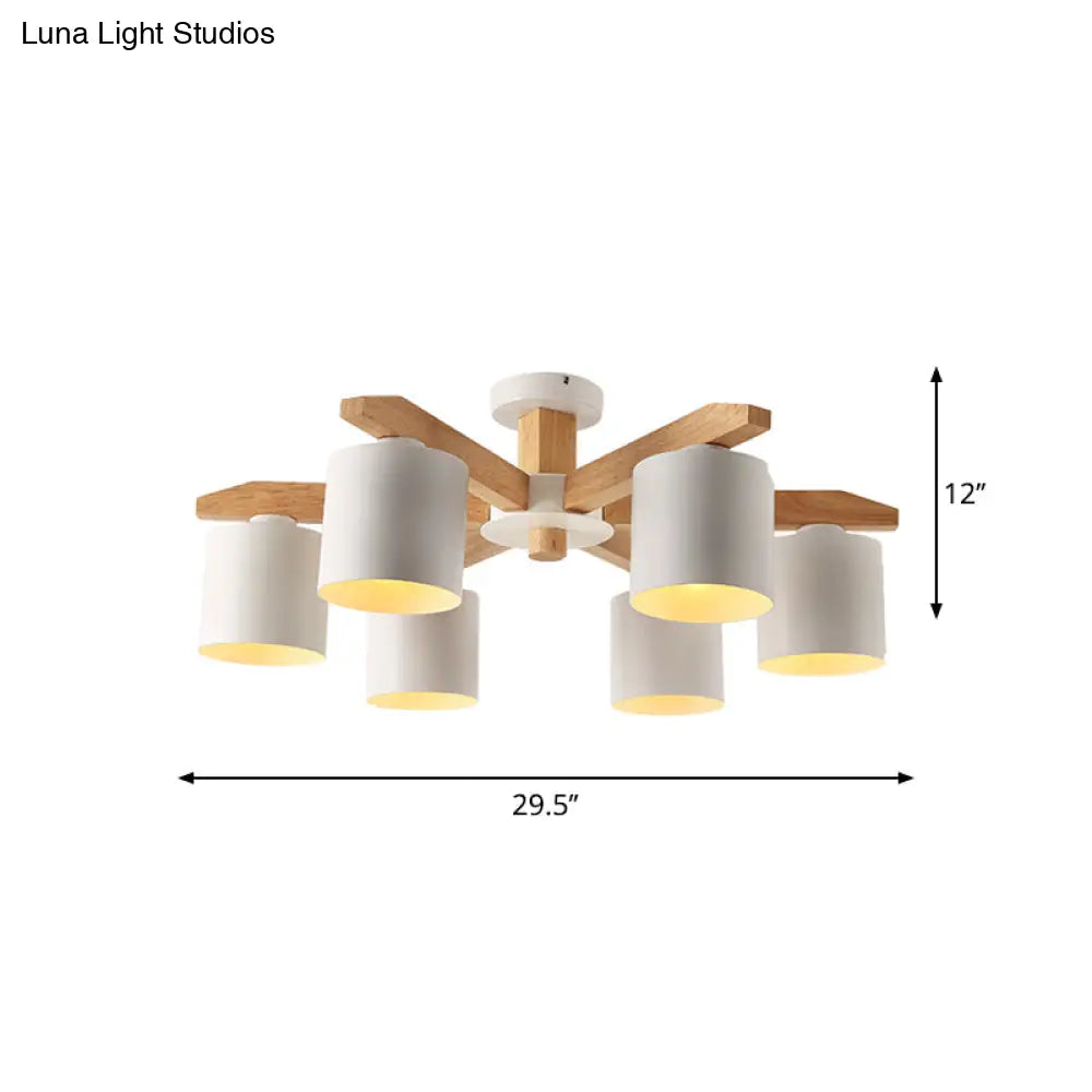 Sputnik Wooden Semi Mount Lighting - Nordic 5/6/8-Light Flush Ceiling Light With Metal Shade