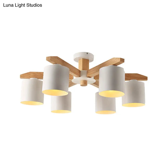 Sputnik Wooden Semi Mount Lighting - Nordic 5/6/8-Light Flush Ceiling Light With Metal Shade