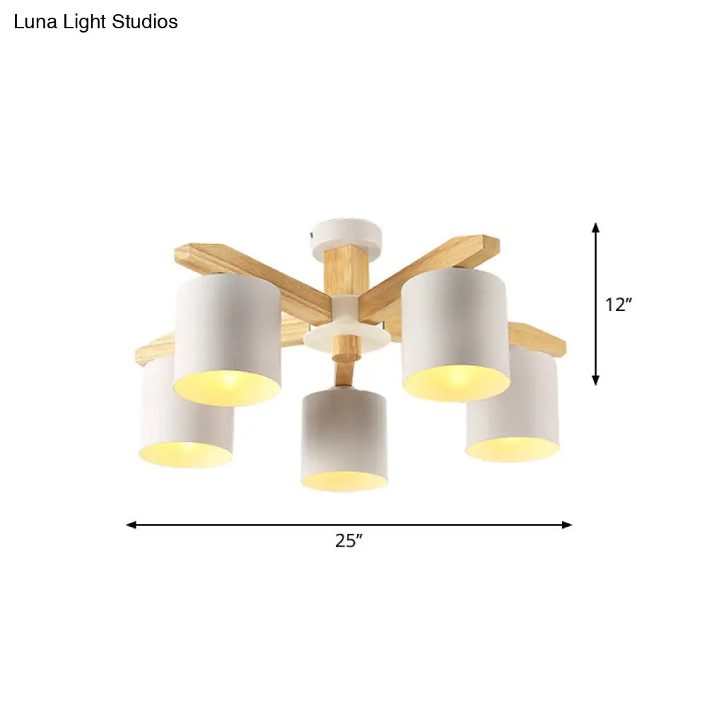 Sputnik Wooden Semi Mount Lighting - Nordic 5/6/8-Light Flush Ceiling Light With Metal Shade