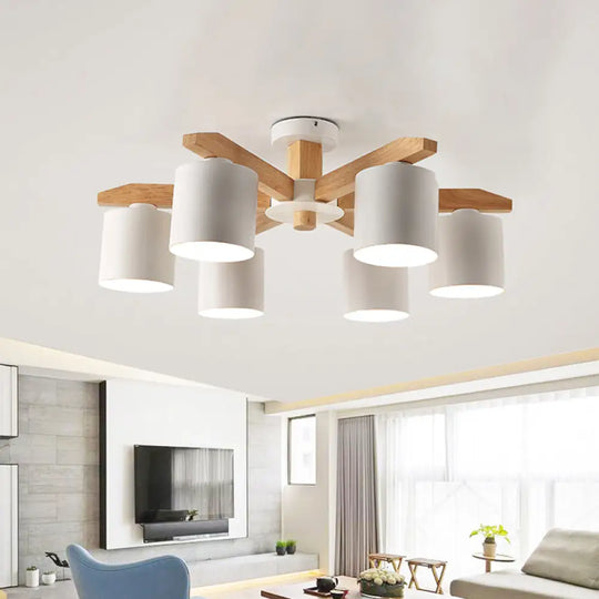 Sputnik Wooden Semi Mount Lighting - Nordic 5/6/8-Light Flush Ceiling Light With Metal Shade 6 /