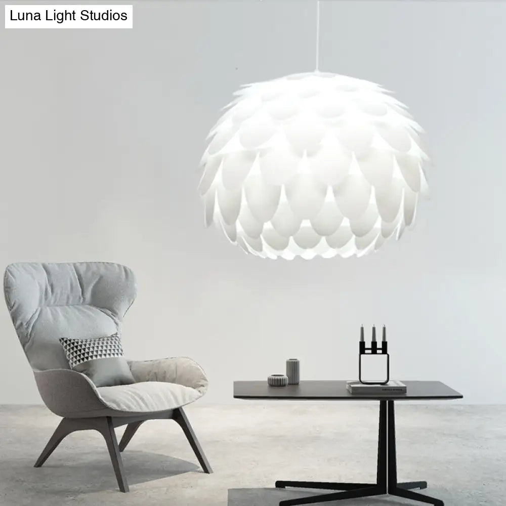 Modern Squama Pendant Light - Arc Deco Design White Plastic Ideal For Bedroom 12/16 Width