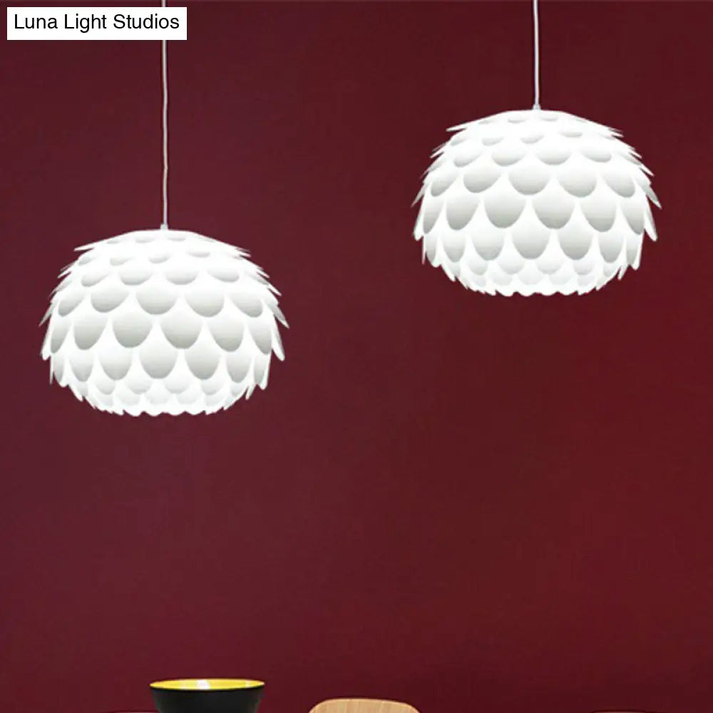 Modern Squama Pendant Light - Arc Deco Design White Plastic Ideal For Bedroom 12/16 Width