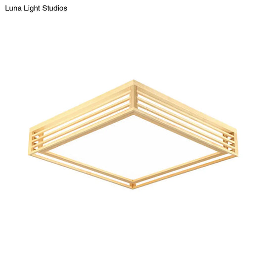 Square Acrylic Flush Ceiling Light - Asian Beige Led Fixture In Warm/White With Wood Frame