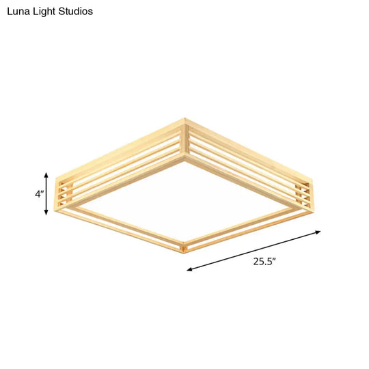Square Acrylic Flush Ceiling Light - Asian Beige Led Fixture In Warm/White With Wood Frame
