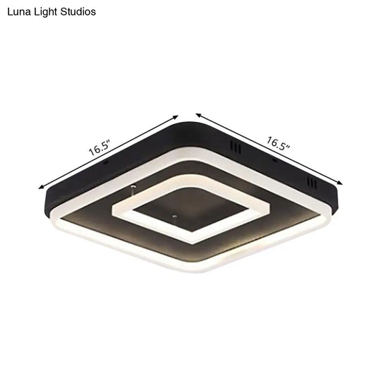 Square Acrylic Led Ceiling Light Fixture - 16.5/20.5/24.5 Wide Modern Semi Mount Warm/White Black