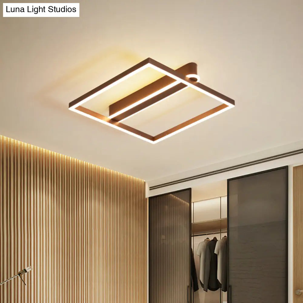 Square Acrylic Led Flushmount Light In Gold/Coffee Finish For Bedroom Ceiling