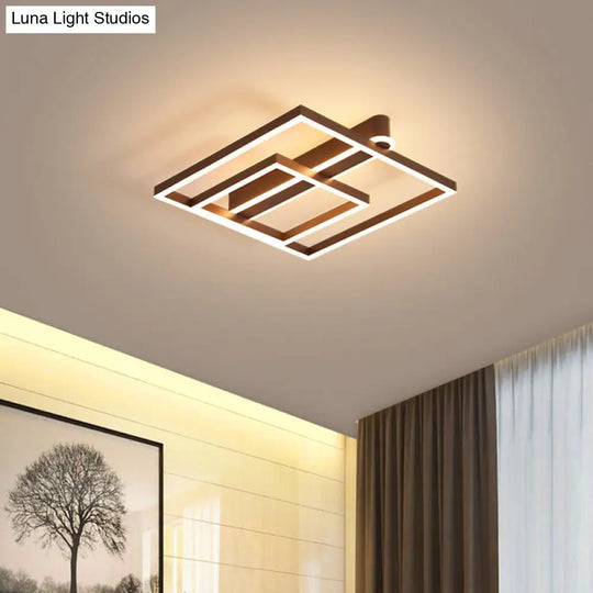 Square Acrylic Led Flushmount Light In Gold/Coffee Finish For Bedroom Ceiling