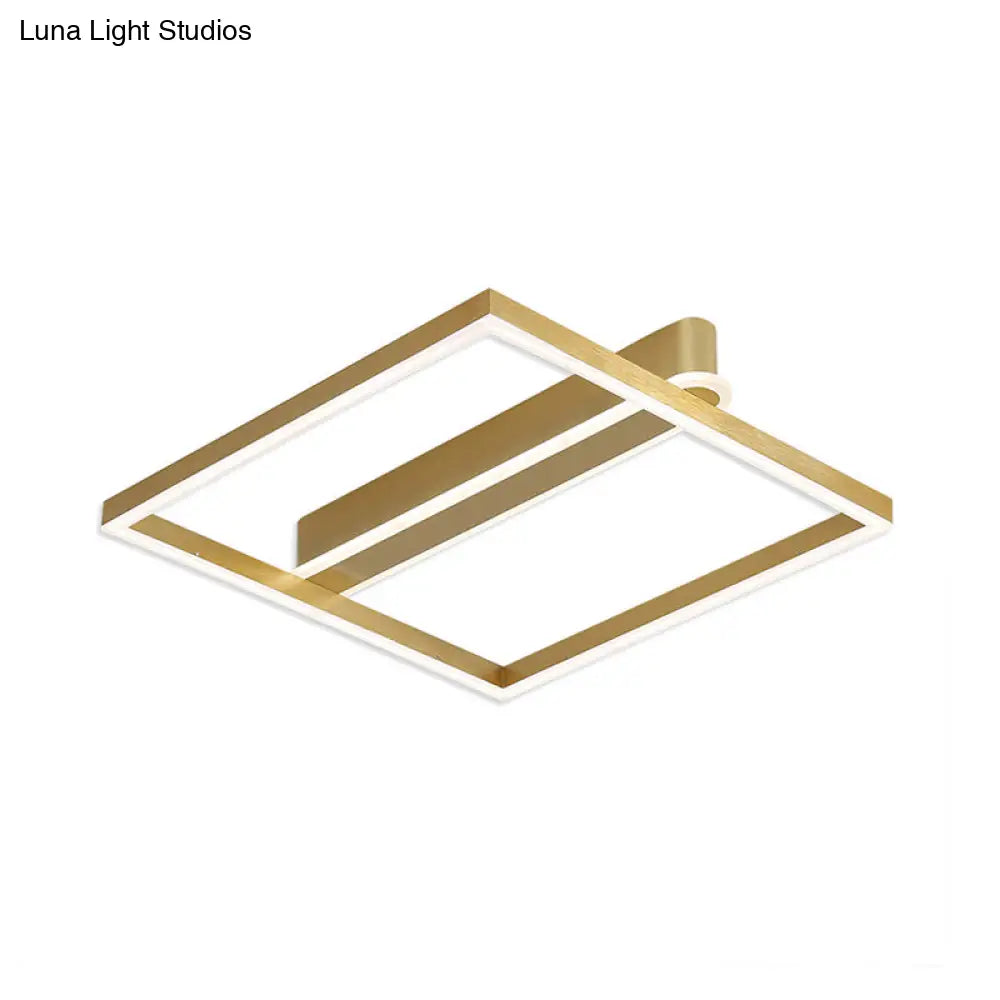 Square Acrylic Led Flushmount Light In Gold/Coffee Finish For Bedroom Ceiling