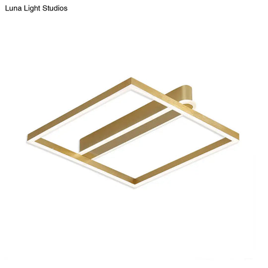 Square Acrylic Led Flushmount Light In Gold/Coffee Finish For Bedroom Ceiling