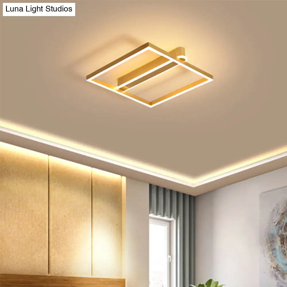 Square Acrylic Led Flushmount Light In Gold/Coffee Finish For Bedroom Ceiling