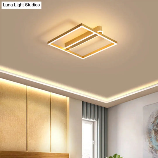 Square Acrylic Led Flushmount Light In Gold/Coffee Finish For Bedroom Ceiling