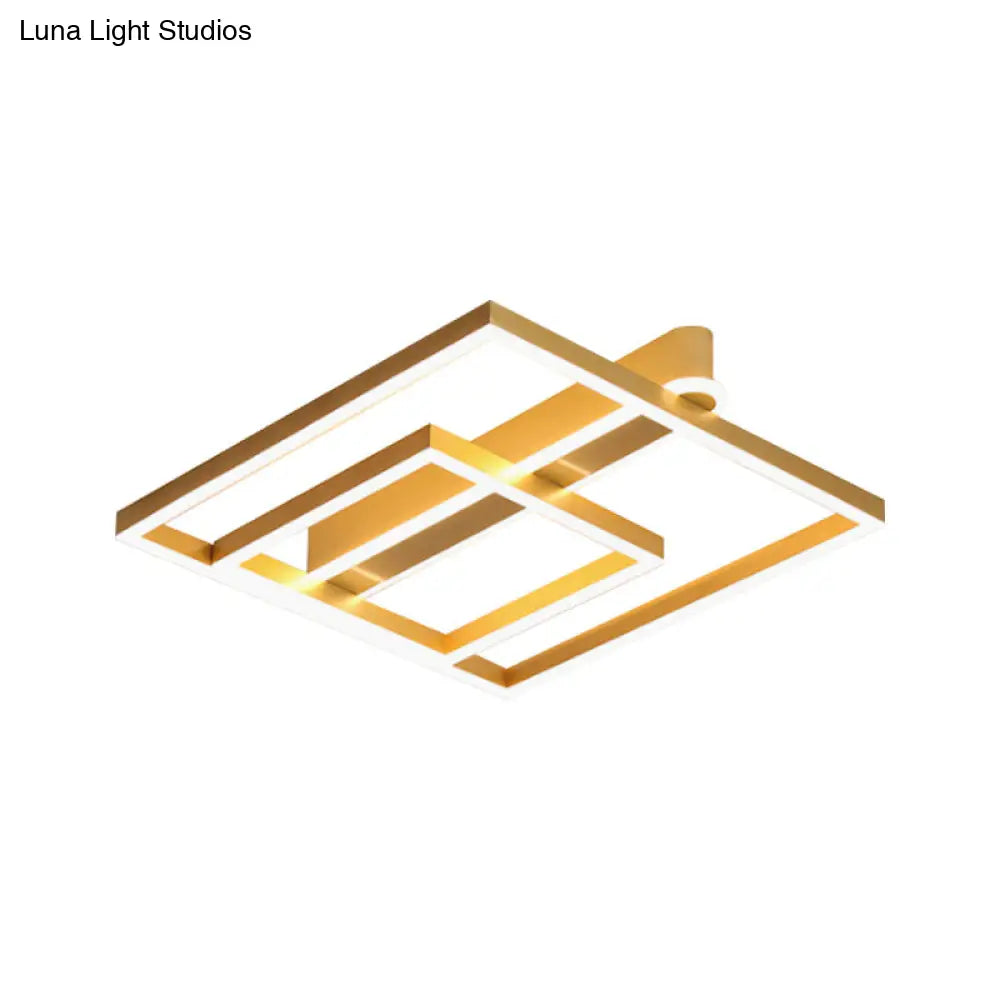 Square Acrylic Led Flushmount Light In Gold/Coffee Finish For Bedroom Ceiling