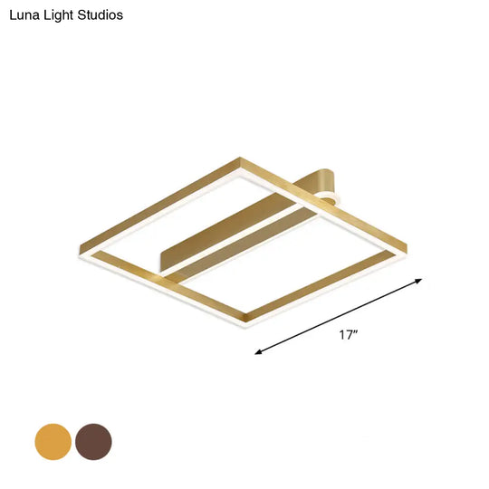 Square Acrylic Led Flushmount Light In Gold/Coffee Finish For Bedroom Ceiling