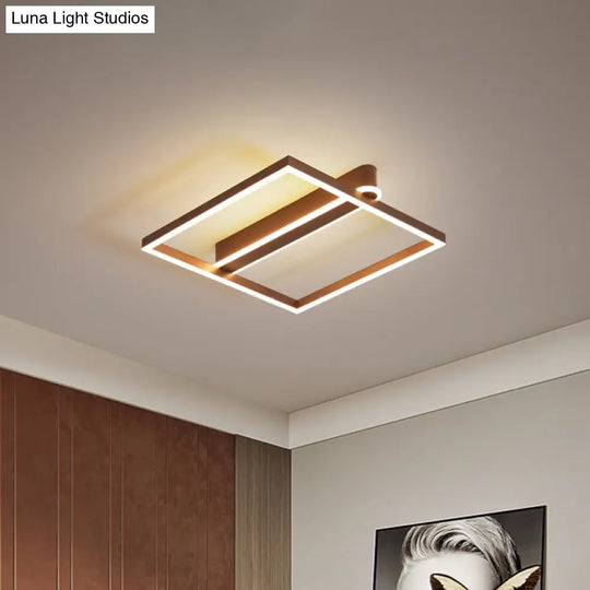 Square Acrylic Led Flushmount Light In Gold/Coffee Finish For Bedroom Ceiling