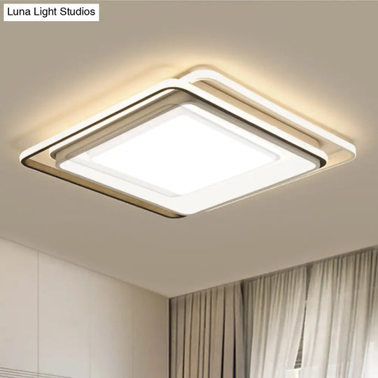 Square Ceiling Mount Led Lamp: Minimalist Metal Flush Light For Living Room In White/Warm - 15/19