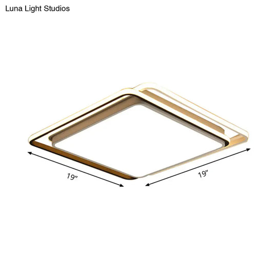 Square Ceiling Mount Led Lamp: Minimalist Metal Flush Light For Living Room In White/Warm - 15/19