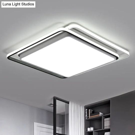 Square Ceiling Mount Led Lamp: Minimalist Metal Flush Light For Living Room In White/Warm - 15/19