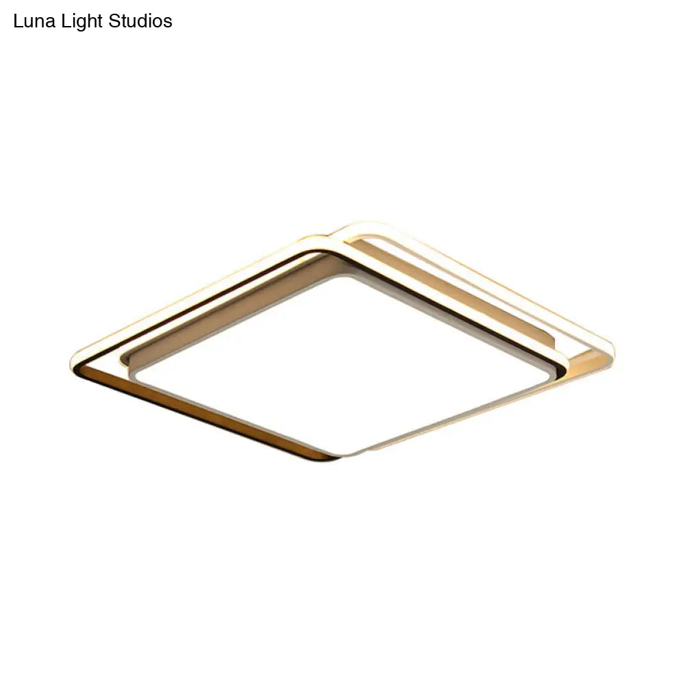 Square Ceiling Mount Led Lamp: Minimalist Metal Flush Light For Living Room In White/Warm -