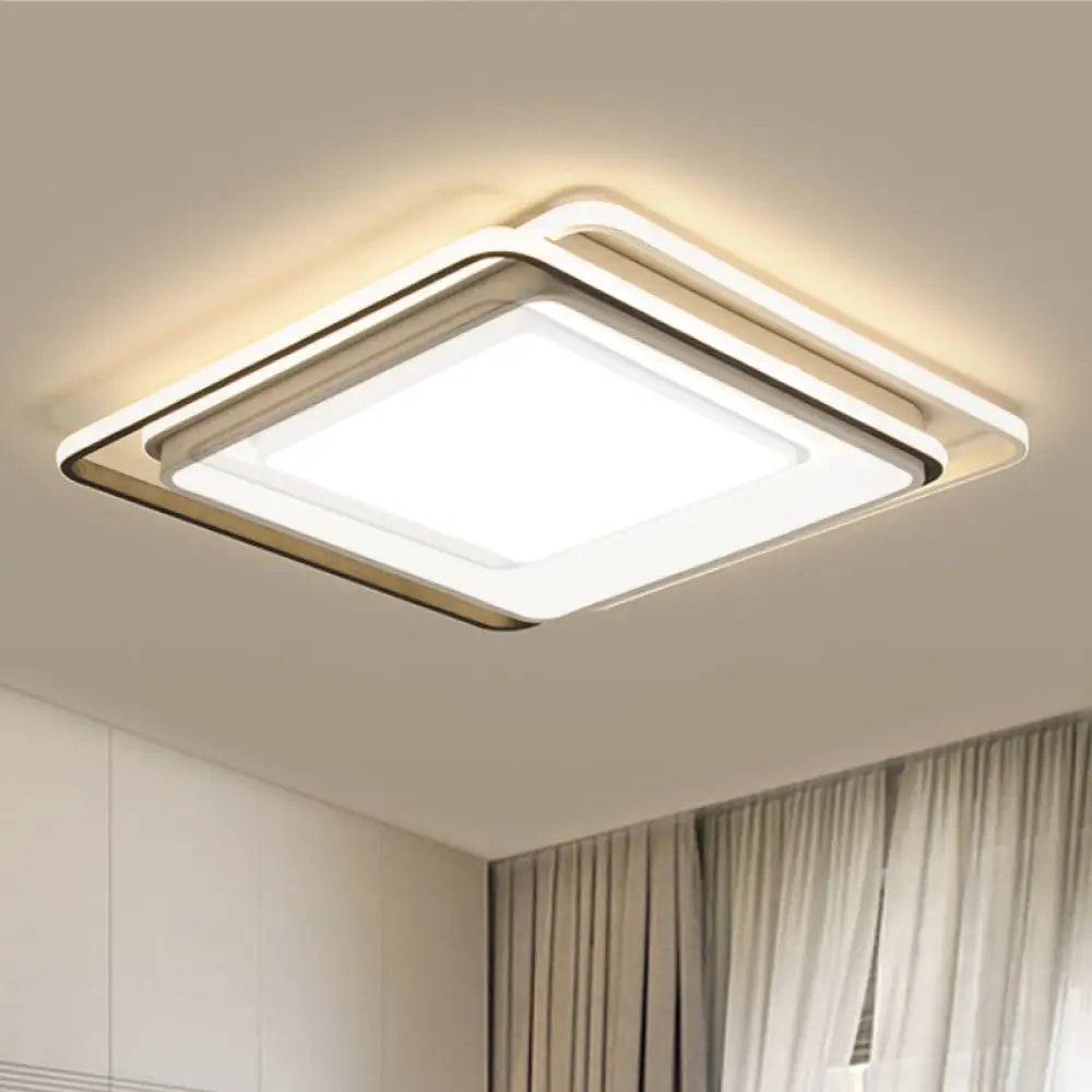 Square Ceiling Mount Led Lamp: Minimalist Metal Flush Light For Living Room In White/Warm -