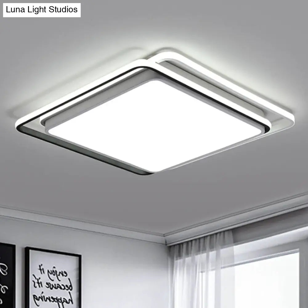 Square Ceiling Mount Led Lamp: Minimalist Metal Flush Light For Living Room In White/Warm - 15/19