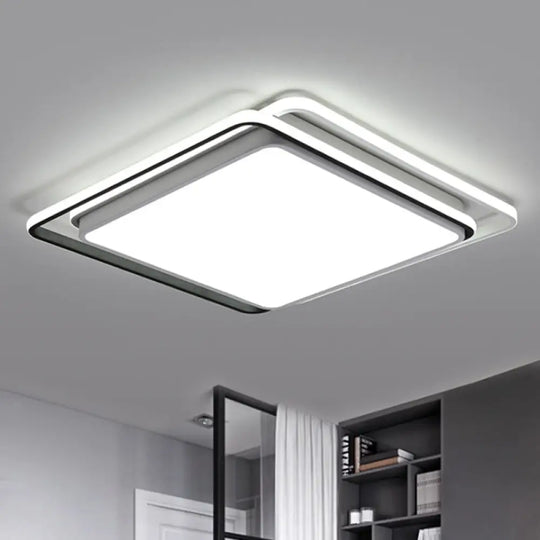 Square Ceiling Mount Led Lamp: Minimalist Metal Flush Light For Living Room In White/Warm -