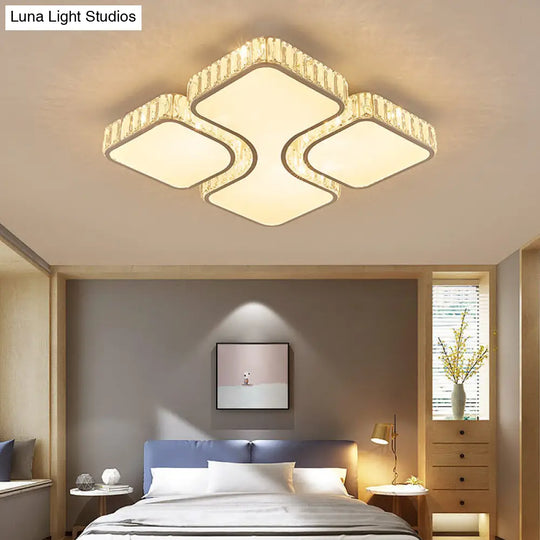 Square Crystal Deco Led Flush Mount Ceiling Light For Hallway - Modern & Stylish White