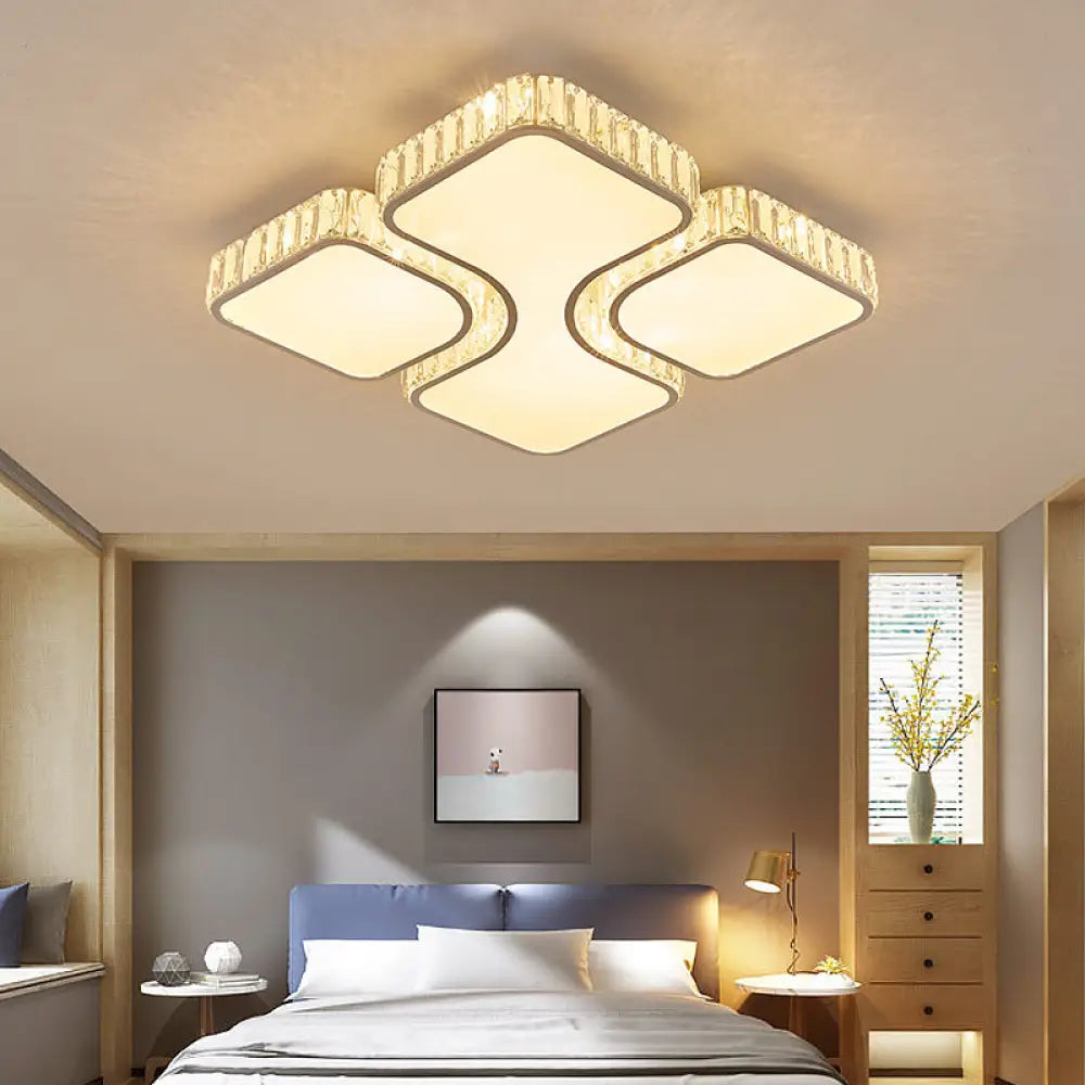 Square Crystal Deco Led Flush Mount Ceiling Light For Hallway - Modern & Stylish White