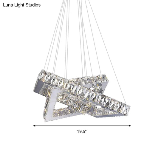 Square Crystal Hanging Chandelier - Modern Chrome Led Drop Light For Bedroom (16/19.5)