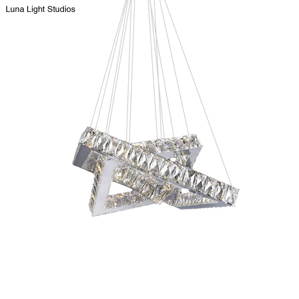 Square Crystal Hanging Chandelier - Modern Chrome Led Drop Light For Bedroom (16/19.5)