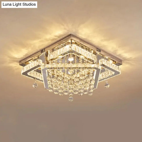 Square Crystal Led Ceiling Flush Mount Light Warm/White 18/23.5 Width