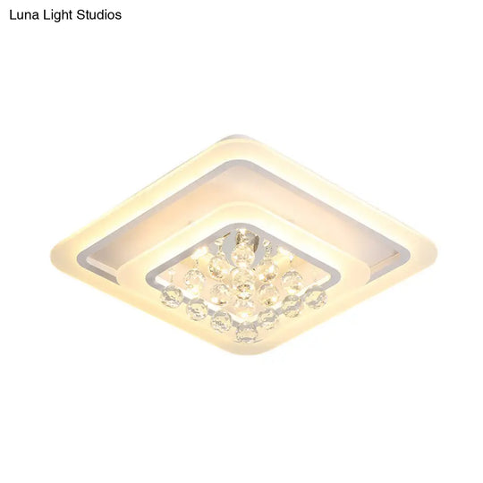 Square Crystal Led Flush Ceiling Light - 19.5’/23.5’/27.5’ Sizes Modern White Design